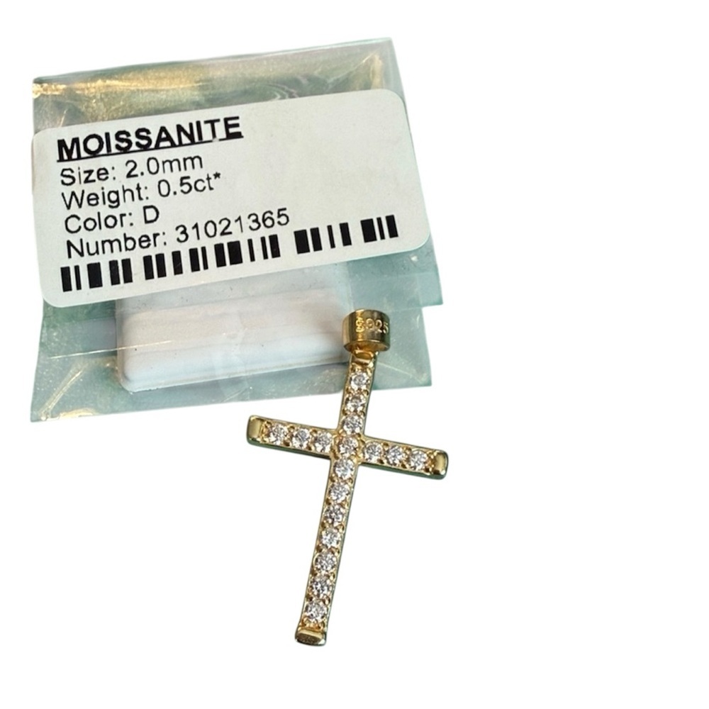 Moissanite Gold Cross Pendant sz 2.0 mm .5 ct jewelry new necklace religious
